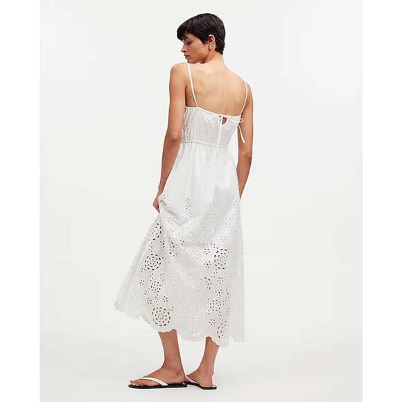 Madewell Embroidered Tank Midi Dress White Poplin Cottagecore Pockets US 2 NWT - Picture 4 of 15